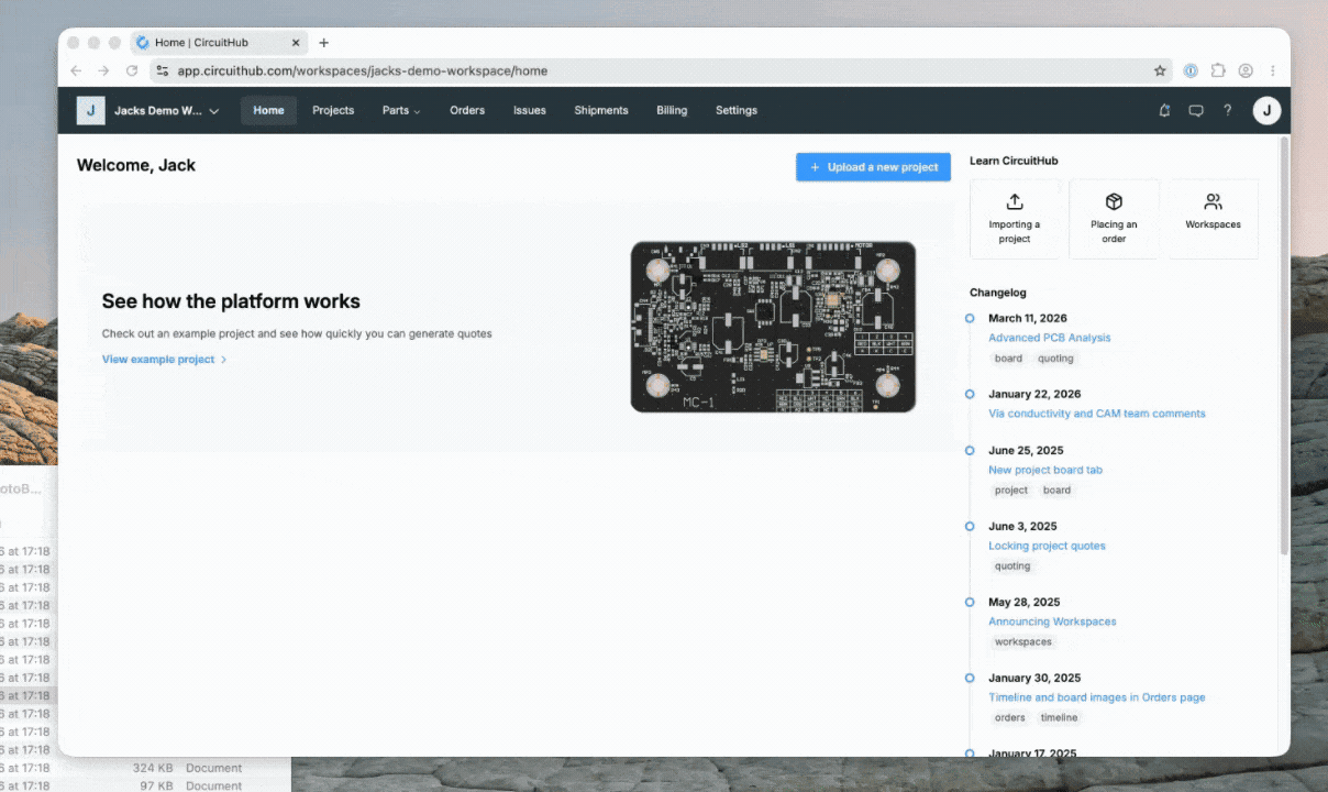 Open the new project flow in CircuitHub