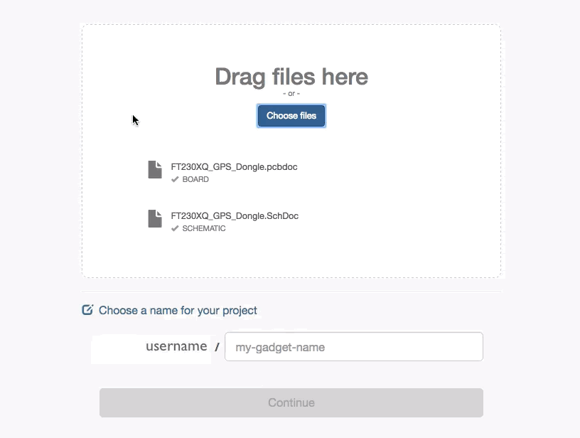 Select the design files for a CircuitHub project