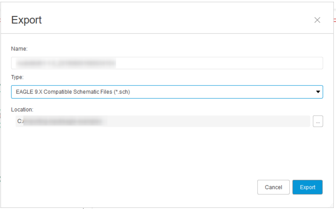 The Export dialog with EAGLE 9.X Compatible Schematic Files selected